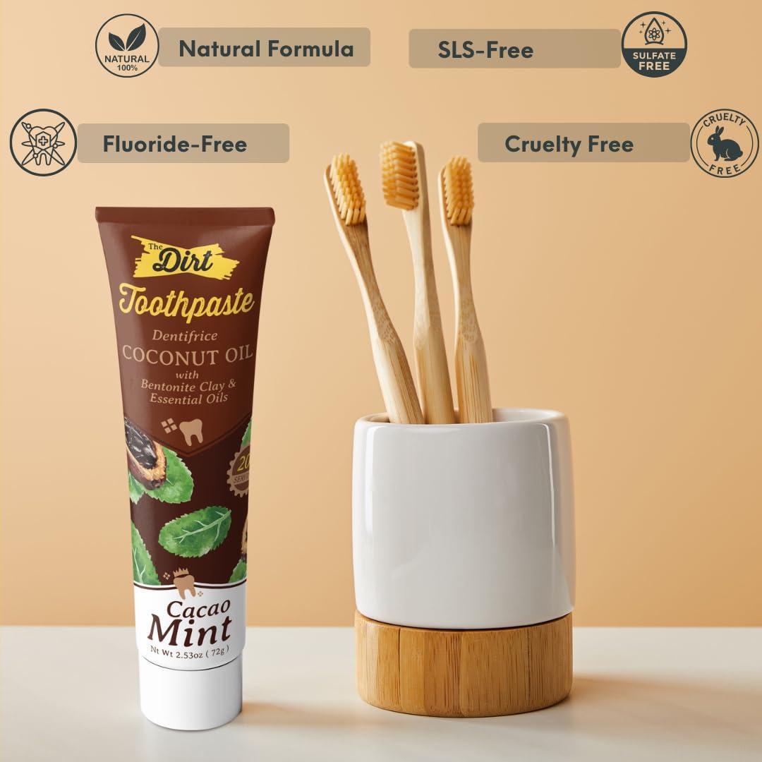 The Dirt The Dirt All Natural Gluten & Fluoride Free Coconut Toothpaste - Natural Toothpaste Botanically Sweetened, No Artificial Flavors or Colors |Cacao Mint, 10 Week Supply