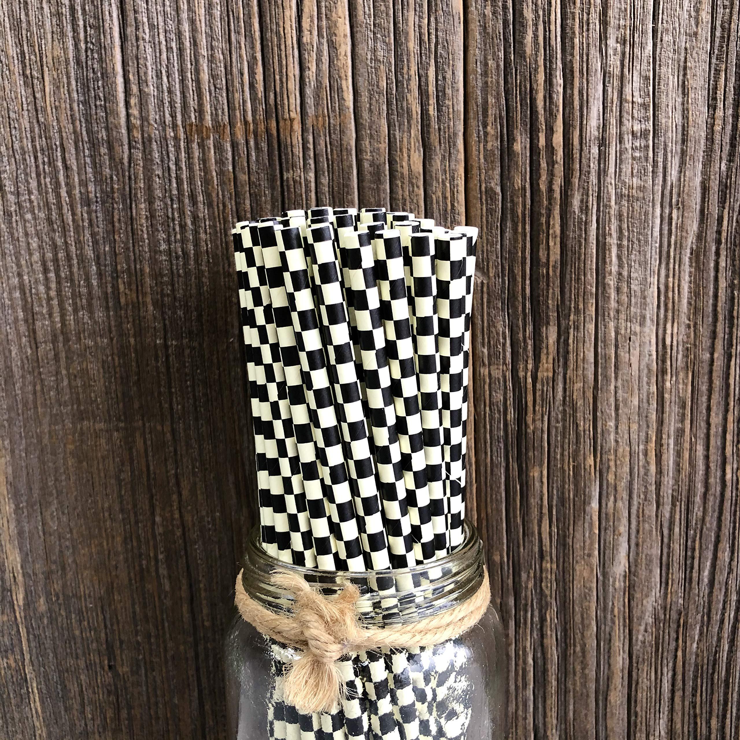 Outside the Box Papers Black and White Check Paper Straws - Race Theme Checkered Flag Drinking Straws - 7.75 Inches - 50 Pack Outside the Box Papers Brand