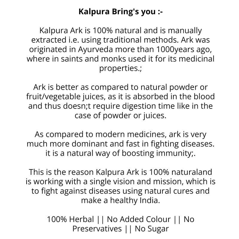 Kalpura Kalpura Tulsi Ark - India\'s First 100% Pure without Artificial Color - Taste and Chemicals - Pure Natural Drink/Distillate/Ark - Pure Distillate - Ark. - 1Ltr. (Pack of 2 Bottle 500ml each)