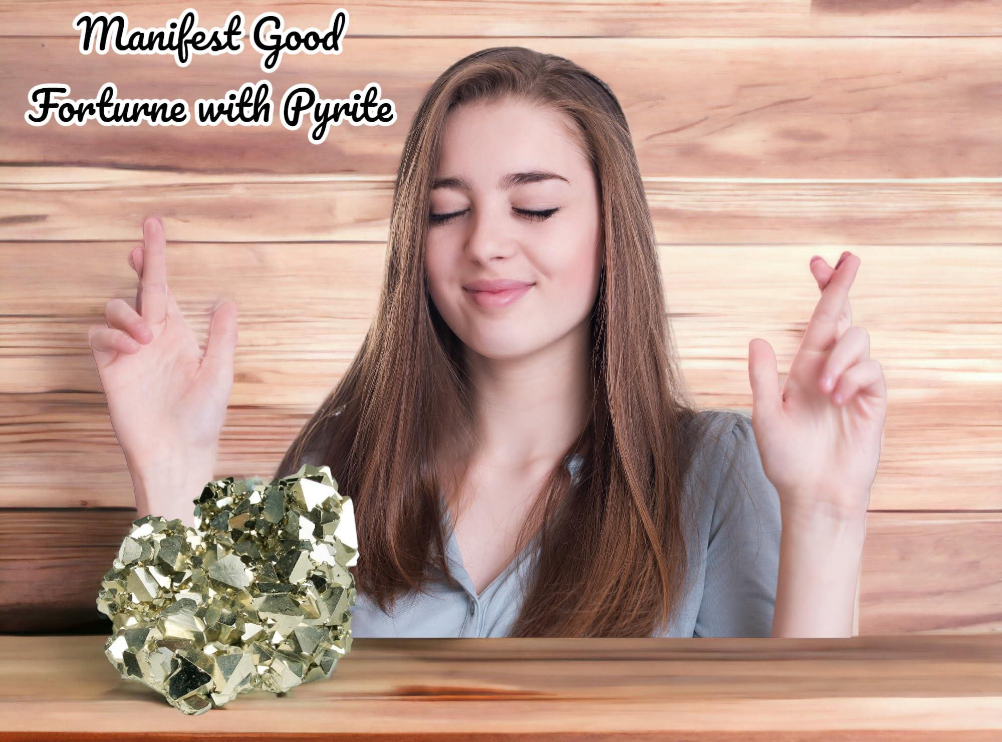 Golden Pyrite Golden Pyrite Original Cluster Stone - Natural Energised Golden Pyrite for Healing, Willpower, Money Manifestation, Vastu, and Business - Certified Original Pyrite (50 Grams Plus Approx.)