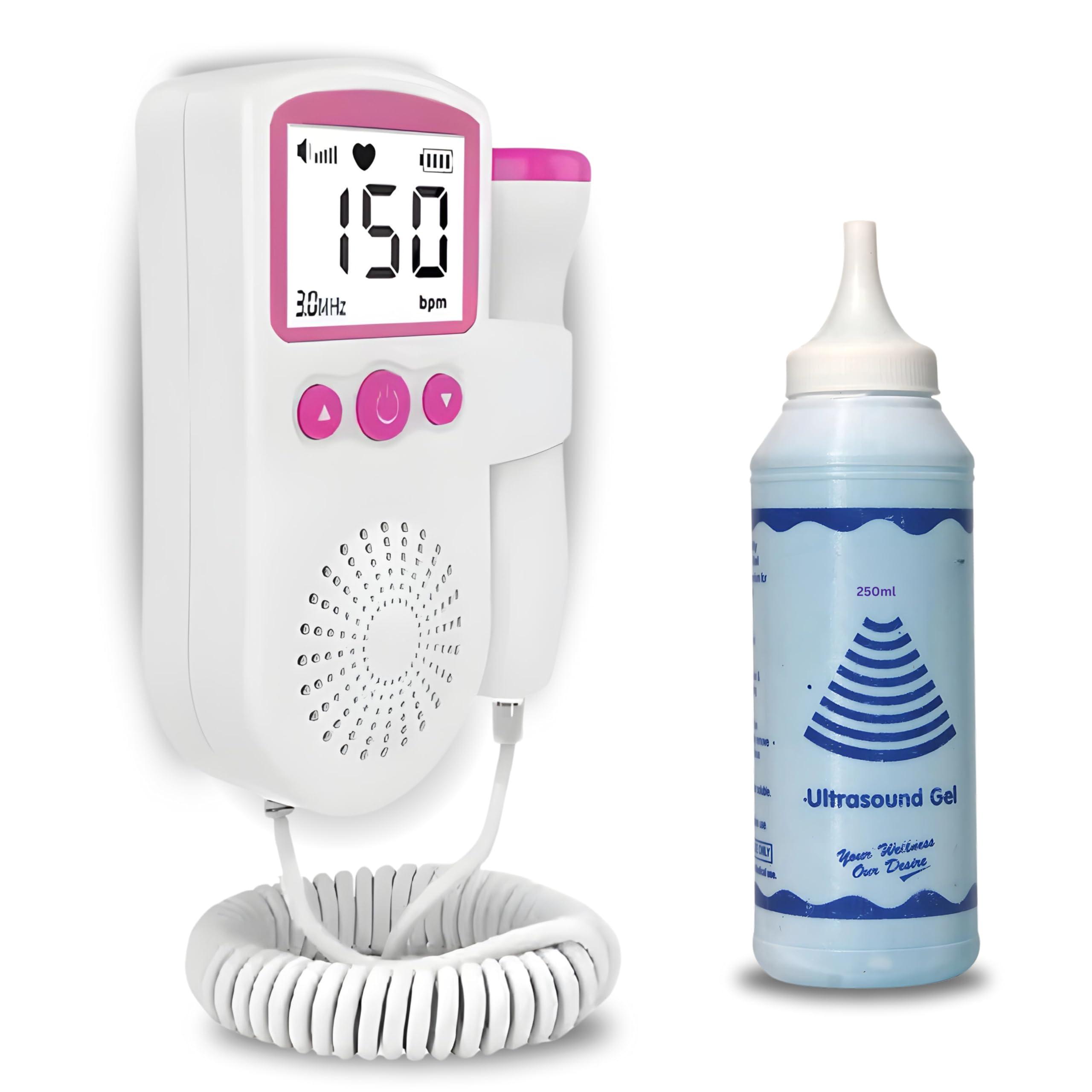 BALSON Balson Portable Rechageable Digital Mini Fetal Doppler Baby Heart Monitor Ultra Sound Device for Preganancy with Inbuild Speaker, Large Display Size, 250ml Ultra Sound Gel (Pink, 1 Piece)