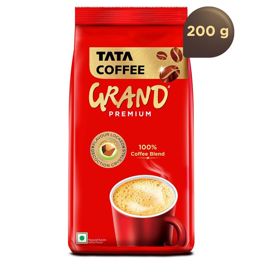Tata Coffee Grand Tata Coffee Grand Premium Instant Coffee| 200G Pouch, Bag, Powder & Tata Coffee Grand Classic Instant Coffee| With Flavour Locked Decoction Crystals | 95g Jar
