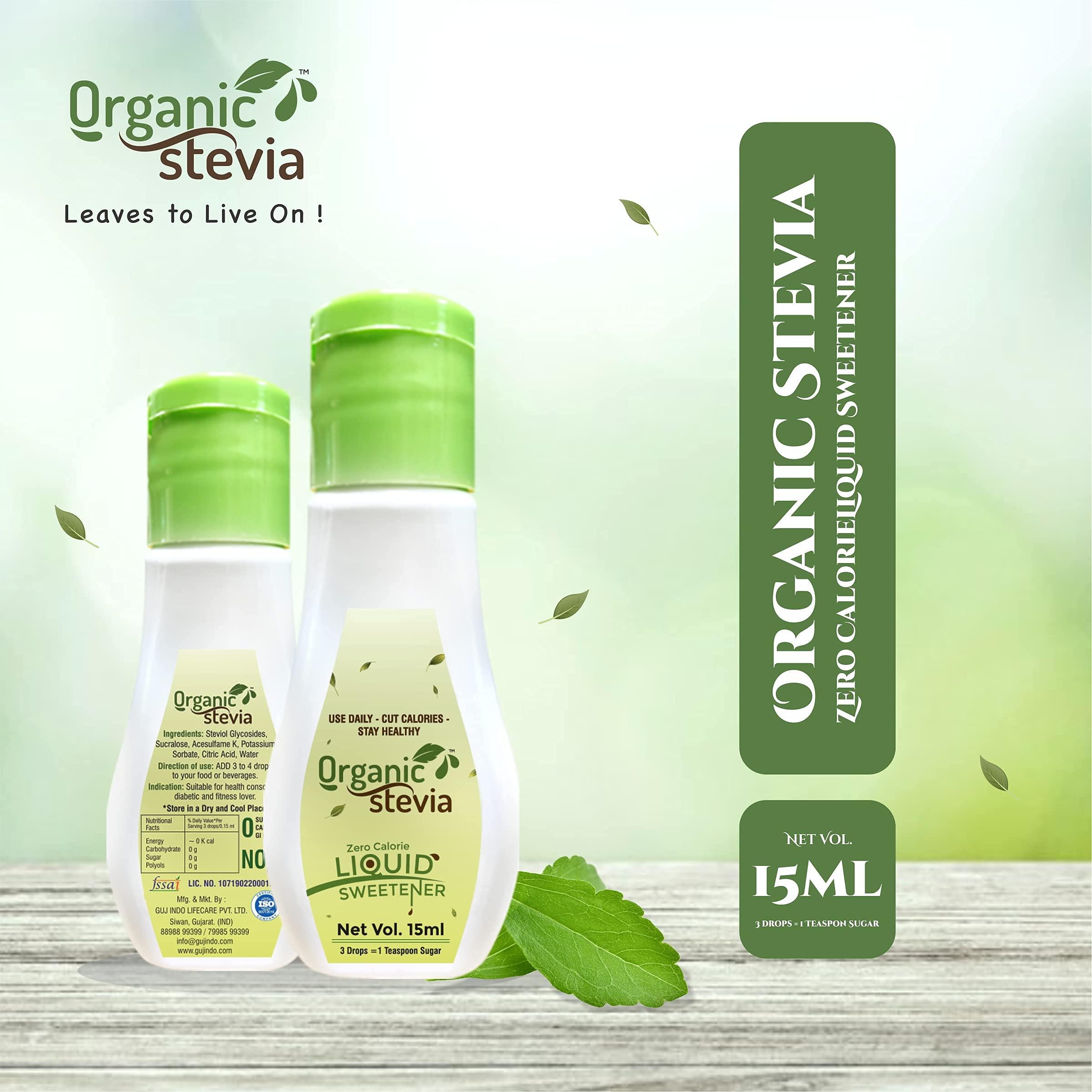 Organic Stevia Organic Stevia Liquid Drops | Stevia Liquid Sugar Free Natural Drops | Natural Sweetener | Best Sugar Free Natural Stevia Drops (15ml) PACK OF 5