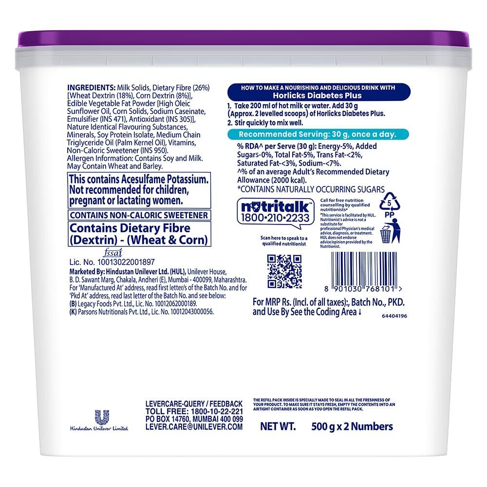 Horlicks Horlicks Diabetes Plus, Vanilla, 1kg Container | Helps Manage Blood Sugar From Day 1