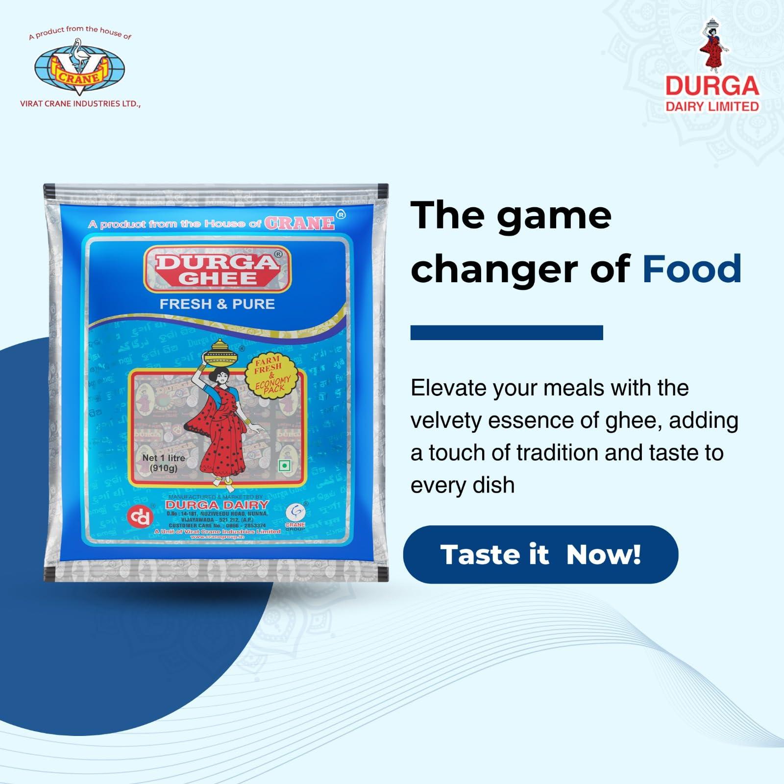 DURGA GHEE Durga Ghee - Buffalo Ghee 1L Pouch | Rich in Nutrients | Healthy & Natural Ghee | ISO & Fssai certified | Premium Ghee | Fresh And Pure Ghee | Pack of 1