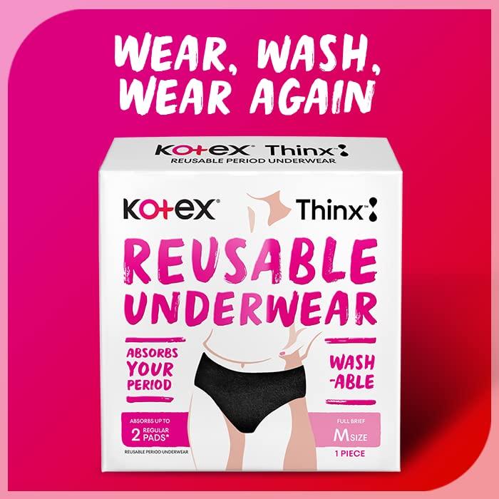 Kotex Kotex Reusable Period Underwear (Large size, pack of 1) for light/medium flow period protection | Leakproof with Odour Control | Easy to wash - Washable upto 50 times | Full Coverage