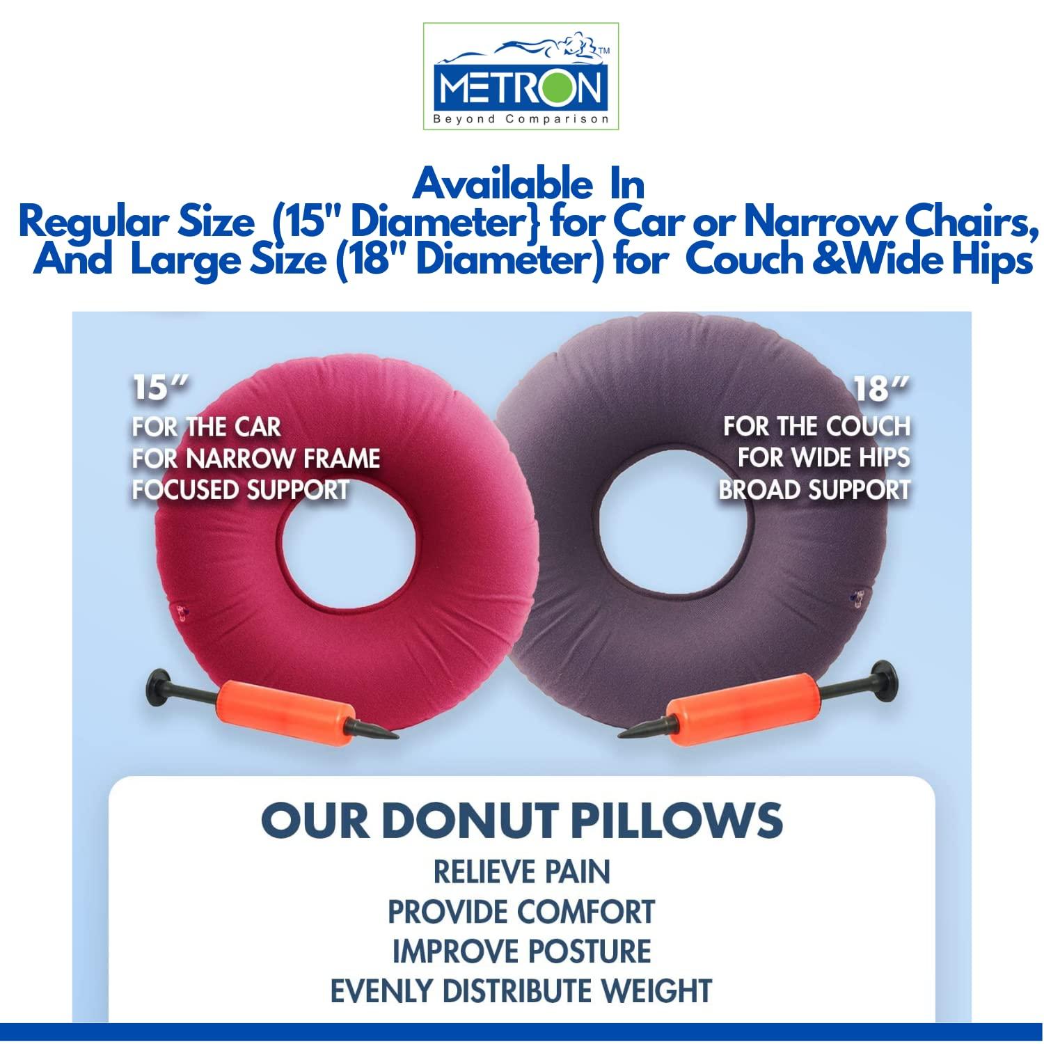 METRON Metron Inflatable Donut Seat Cushion for Haemorrhoids Piles Fistula Postpartum Post Surgery |15 inch Diameter Ring Shape Air Donut Pillow for Tailbone Pain Relief | for Office Car Home