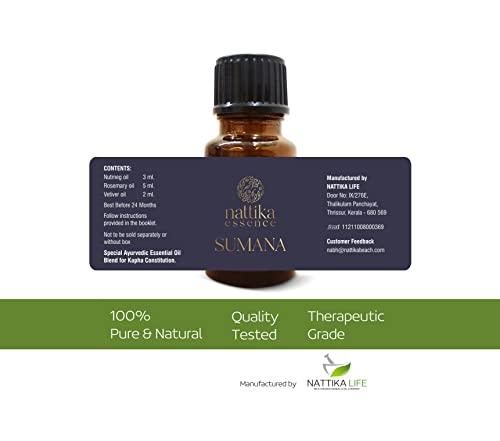 Nattika Essence Sumana - Revitalizing Ayurvedic Essential Oil Blend by Nattika Essence - 10 ml - Nutmeg, Rosemary, Vetiver - Reduce Stress & Anxiety and Uplift Energy
