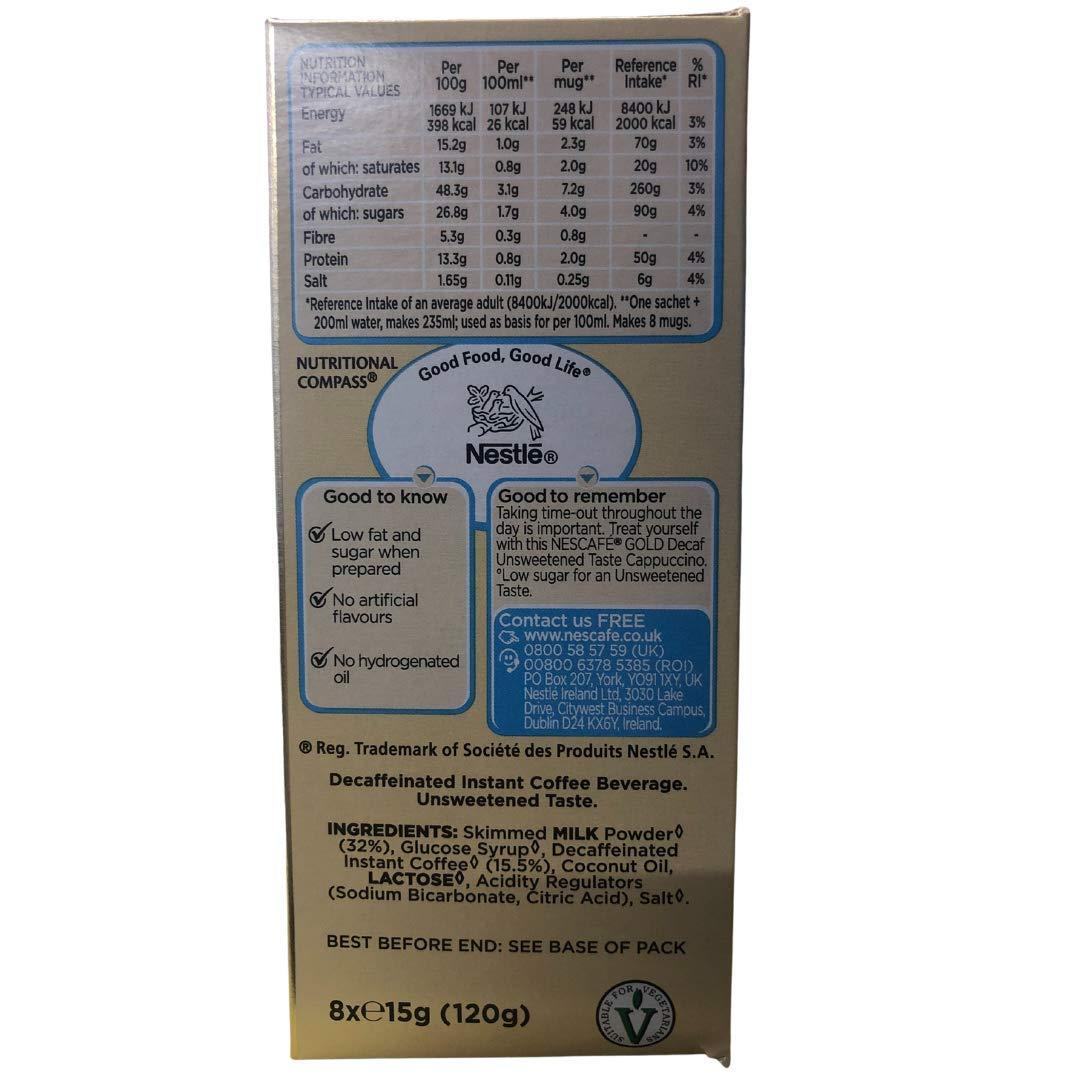 Nescafe Gold Nescafe Gold Cappuccino Decaf unsweetened Taste Instant Coffee Sachets (8 x 15g), 120g