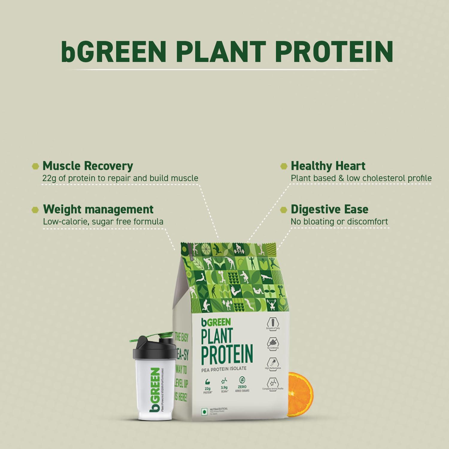 bGREEN bGREEN Plant Protein Powder (Orange, 1kg) | Pea Protein Isolate, 22g Protein, No Added Sugars