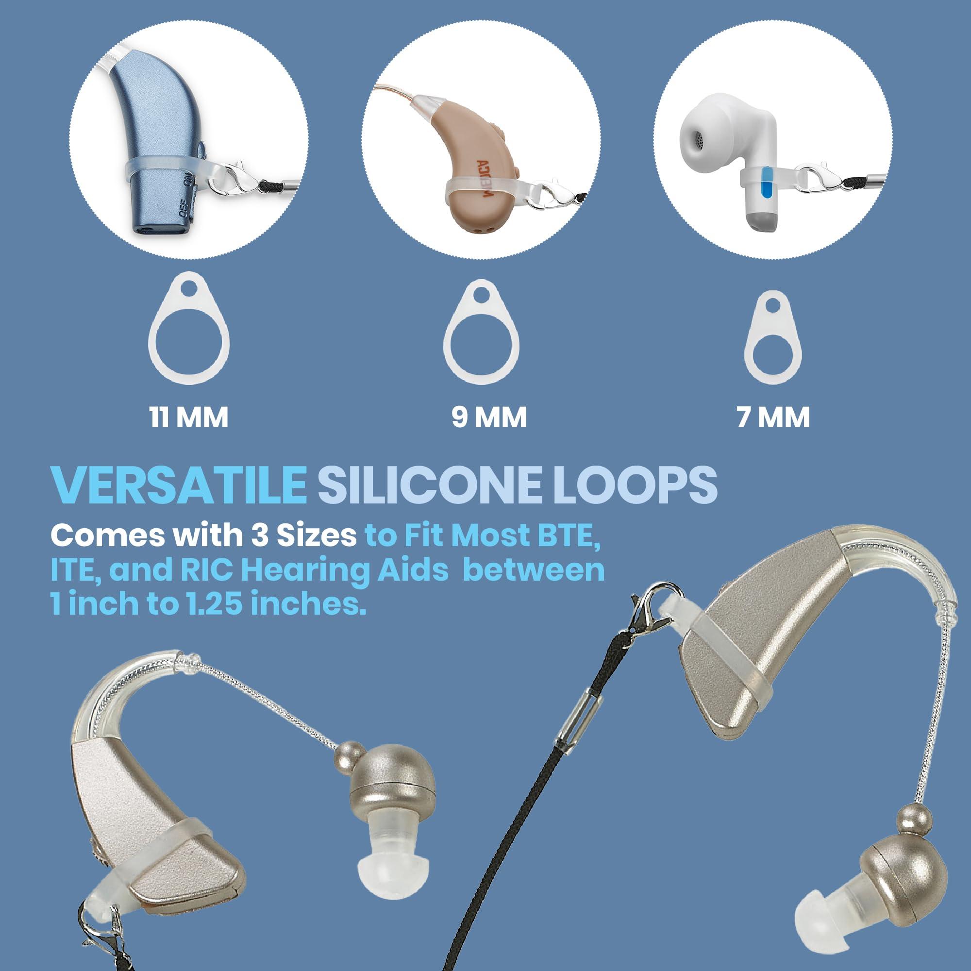 MEDca Hearing Aid Clip - Protective Holder with Anti Lost Lanyard Cord - Rope with Loops and Clip and Security Clip Ideal for Behind the Ear Hearing Aids and Personal Sound Amplifiers