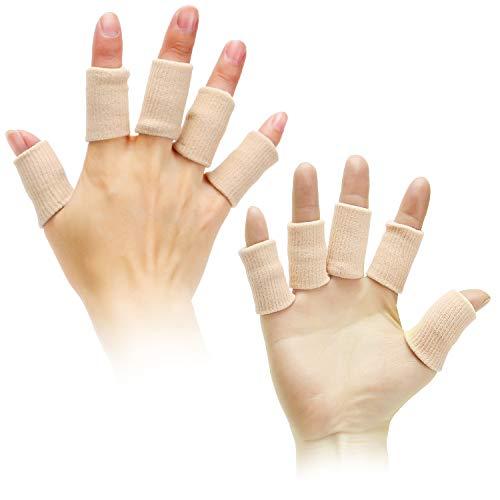 Senkary Senkary 20 Pieces Finger Sleeves Protectors Thumb Brace Support Elastic Compression Protector for Relieving Pain, Arthritis,Trigger Finger, Sports (Beige)