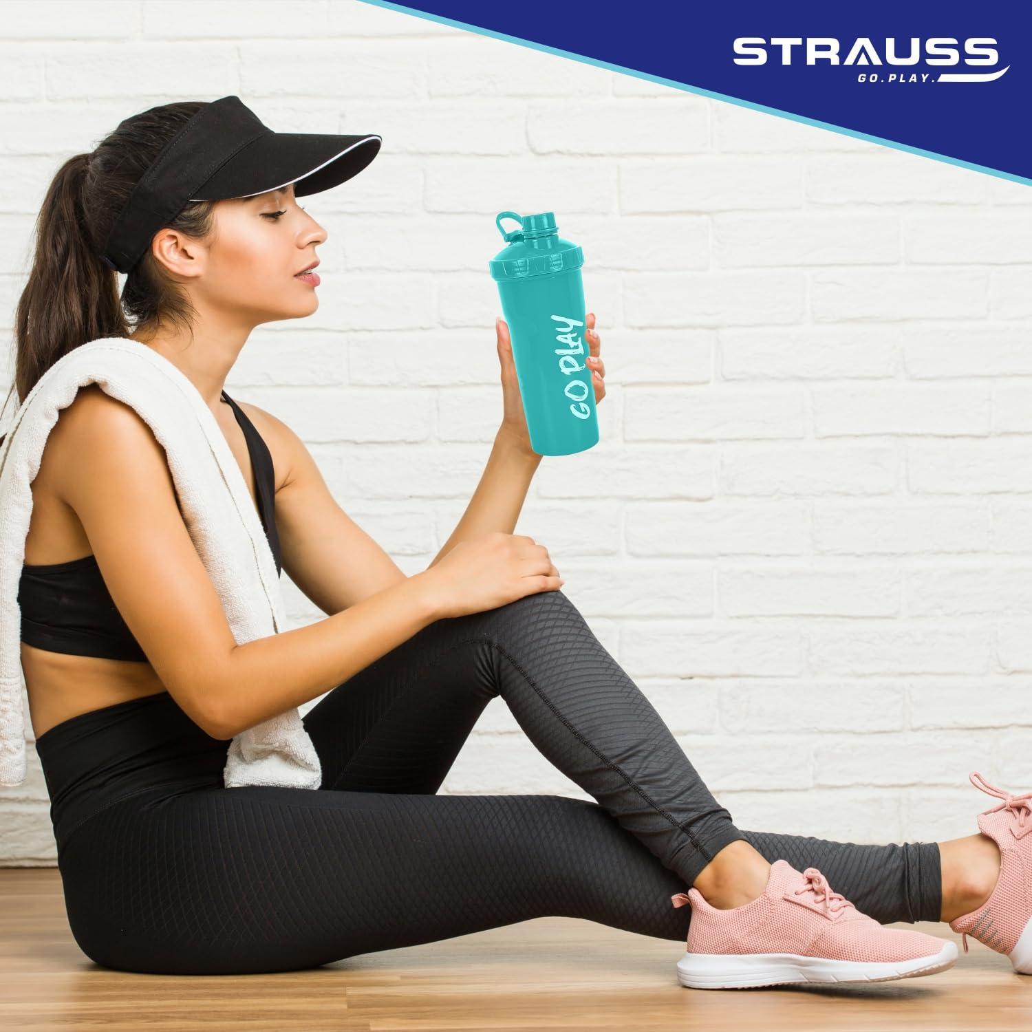 STRAUSS STRAUSS Aqua Shaker Bottle | 100% BPA- Free | Leakproof Shaker for Protein Shake |Ideal Pre-Post Workout Shake|Blender Bottle for Smoothies & Shakes | Ideal for Both Men and Women | 700ml,(Aqua Green)