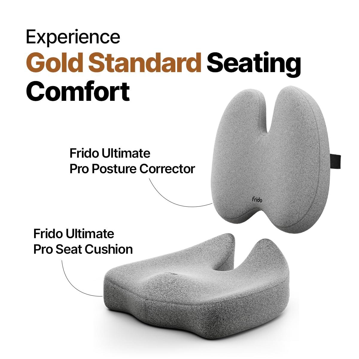 Frido Frido Ultimate Pro Seat Cushion & Posture Corrector Backrest Cushion Combo, Relieves Back, Coccyx Pain, Hi-Per Foam Tech for Orthopedic Support, for Long Sitting Hours on Office/Home Chair, Grey