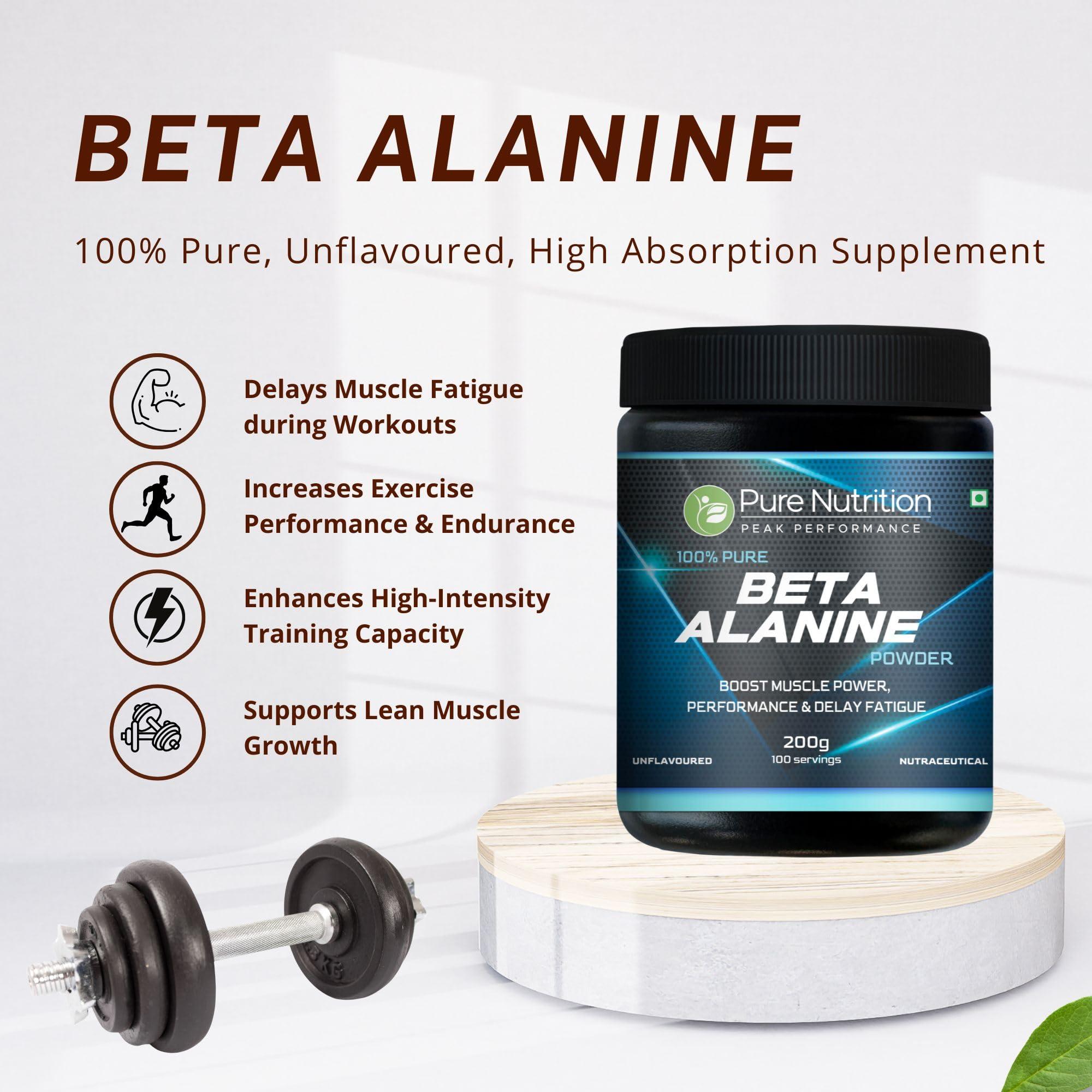 Pure Nutrition Naturals pure nutrition 100% Pure Beta Alanine Powder (200 gm), Unflavored | Pre Workout Supplement Amino Acid | Boost Muscle Power & Improve Performance