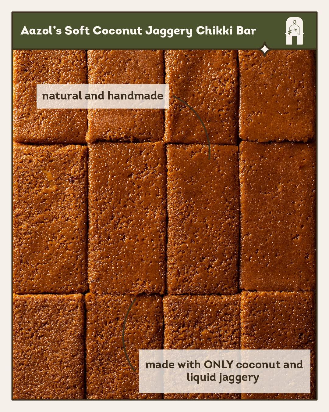 AAZOL Aazol Soft Coconut Jaggery Chikki Bar (Pack of 9) | High-energy Snacks Bar | Contains Nutritious Coconut and Mineral-rich Liquid Jaggery | Soft Crumbly Texture | No Refined Sugar or Preservatives