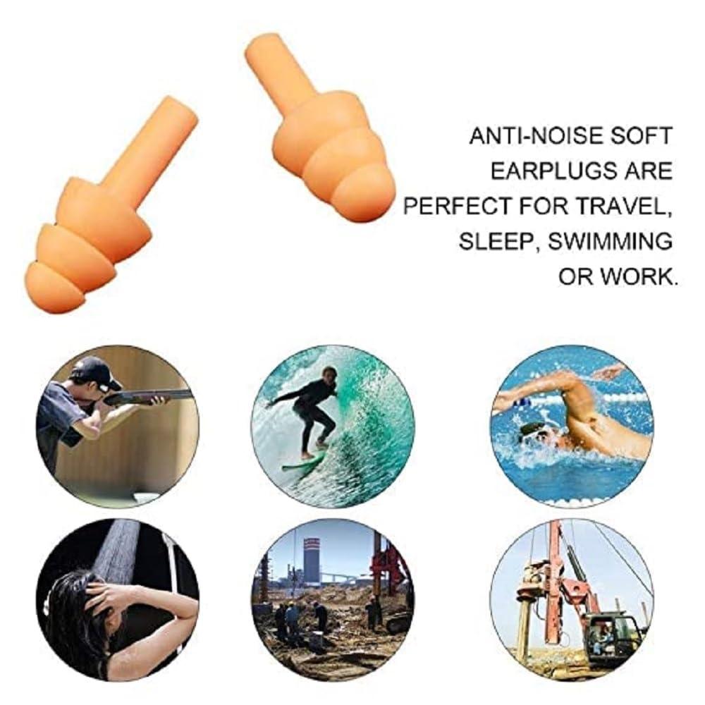 James JAMES soft Ear Plugs for Sleeping, Noise Cancelling Sound Blocking Earplugs Noise Reduction for Swimming Airplanes Musicians Concerts Silicone (Pack of 2) (Orange)