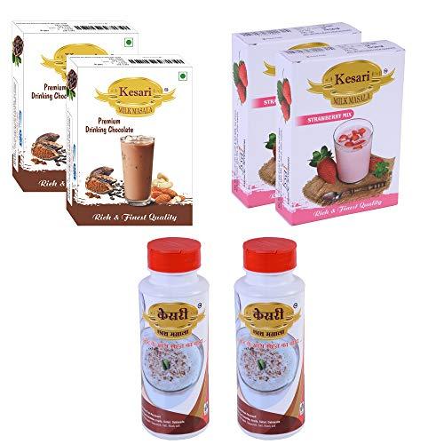 Kesari Kesari Premium Drinking Chocolate Flavour Milk Masala-100 Gram, Strowberry Flavour Milk Masala-100 Gram and Butter Milk Masala Combo- 100 Gram, Pack of 2