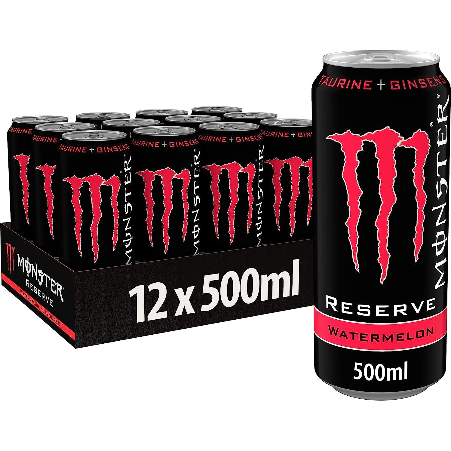 Monster Energy Monster Reserve Watermelon, Red, Carbonated Energy Drink 500ml (Pack Of 12)