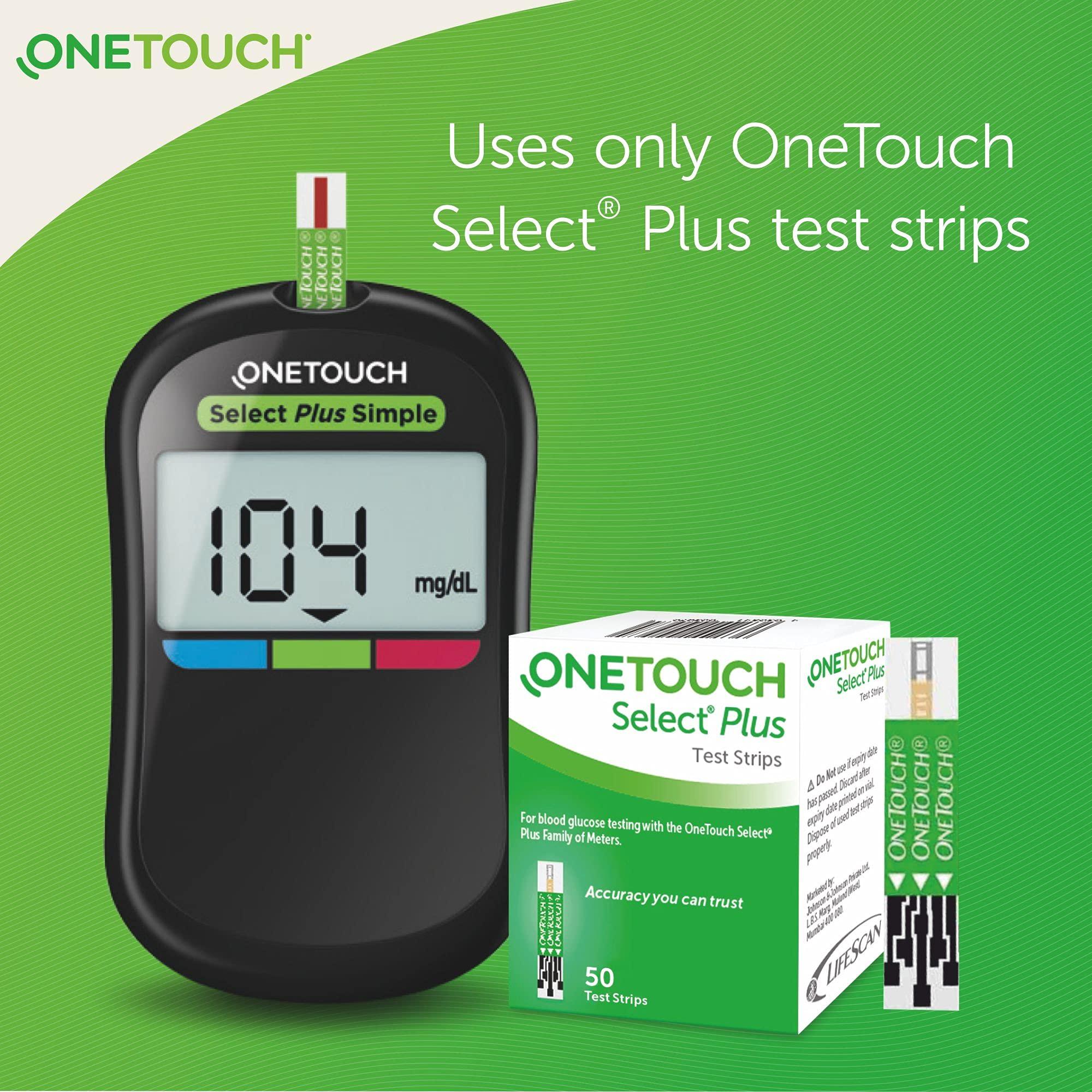 OneTouch OneTouch Select Plus Test Strips | 2 Packs of 50 Strips each (total 100 Strips) | Blood Sugar Test Machine Testing Strips | Global Iconic Brand | For use with OneTouch Select Plus Simple Glucometer