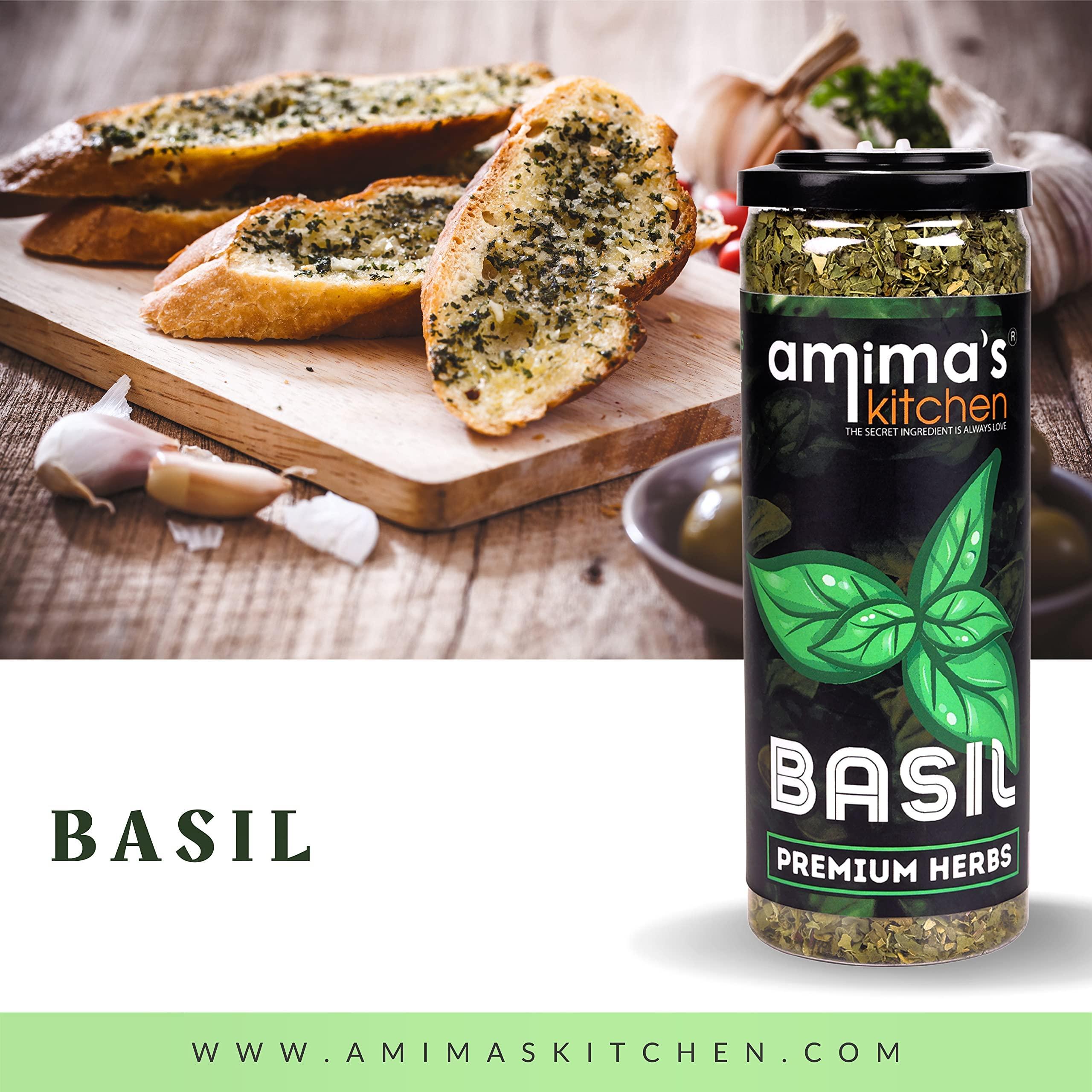 amima\'s kitchen Amimas Kitchen Oregano Premium Herbs (100 Gram)| Basil Premium Herbs (75 Gram) in Sprinkler Bottle | Pack of 2 | Crushed Leaves | Used in Pizza, Pasta, Garlic Bread