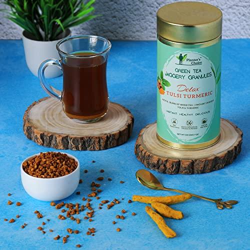 PLANTER'S CHOICE Planter's Choice 200GMS Instant & immunity Boosting Tulsi Turmeric Green Tea - Infused with Organic Jaggery Granules,Tulsi & Turmeric - Detoxifying & Antioxidant Rich -100% Natural - Zero Preservative