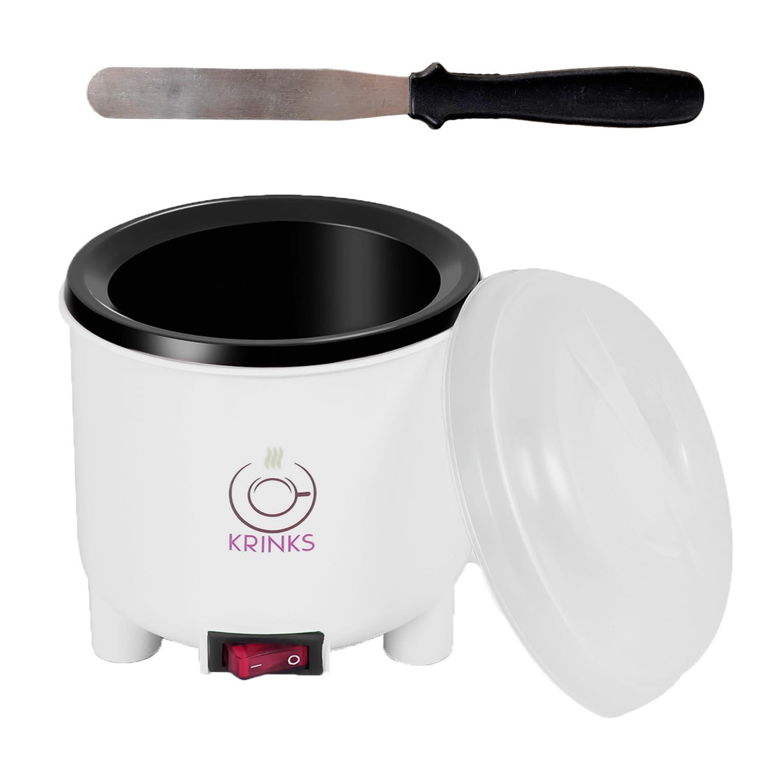 KRINKS KRINKS Wax Heater for Waxing for Women with Wax Applicator for Women | Wax Machine for Waxing | Easy to Use | Made in India | White Color, Pack of 1 Heater and 1 Spatula