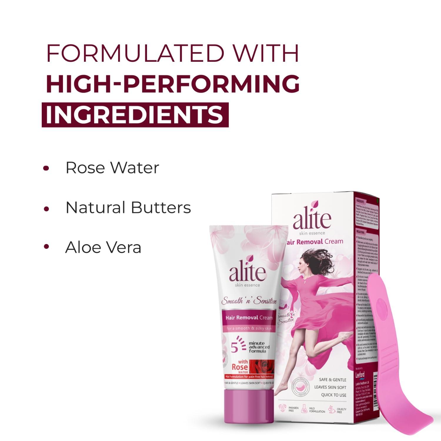 Alite Alite Hair Removal Cream for Women Combo Pack of 2 (60g Each) - with Rose Water and 5 Minutes Advanced Formula| Mild Formulation for Pain Free Hair Remove - Hair Remover - Hair Removing Cream