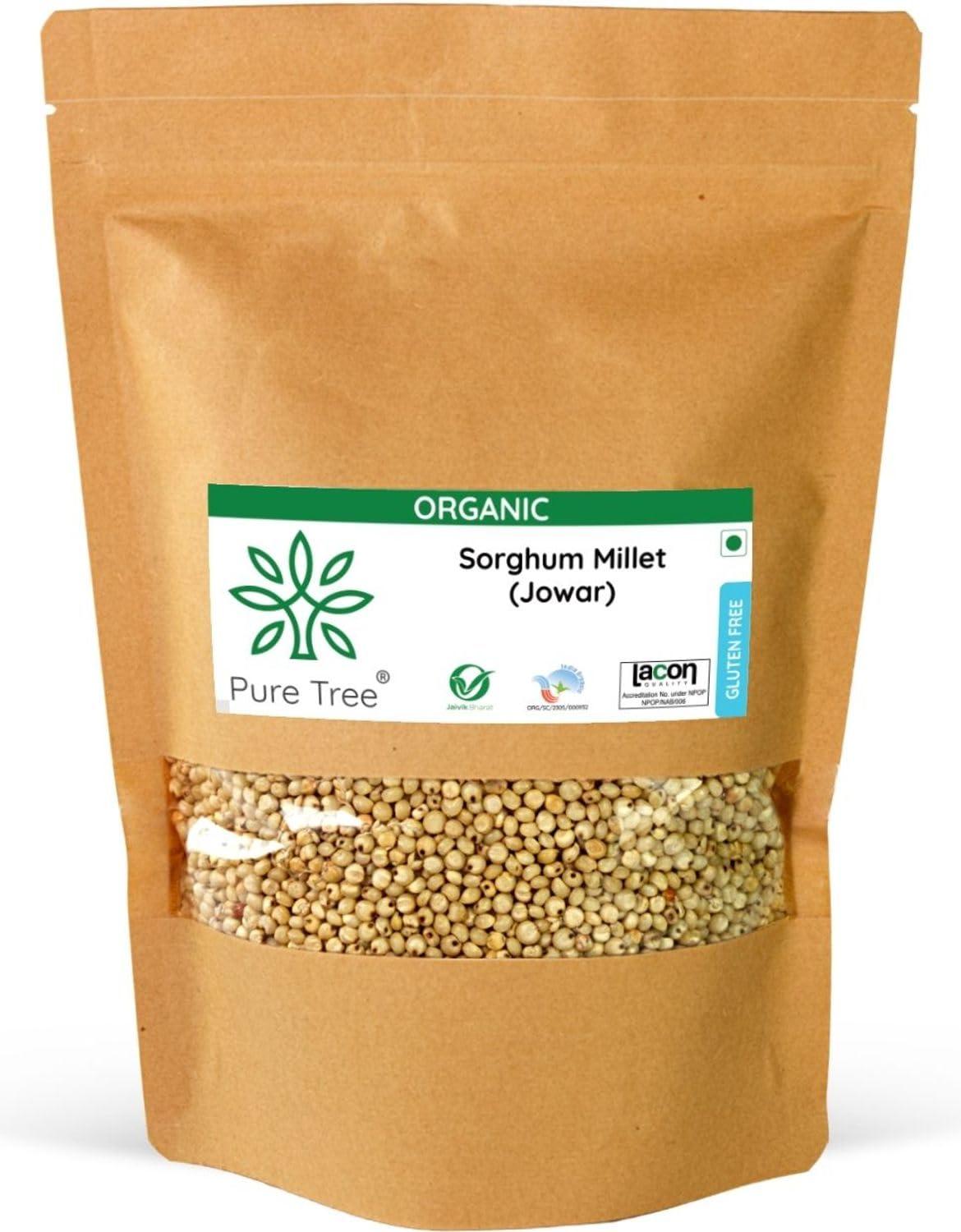 Pure Tree Pure Tree Certified Organic Jowar Millet | 900 g | Sorghum Millet | Jawari Whole Grain | Jowar Organic Unpolished Millet Jonnalu | Gluten-Free Organic Millet