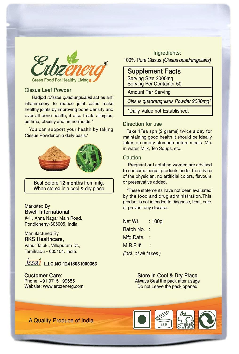 ERBZENERG ERBZENERG Cissus (Cissus quadrangularis) Hadjod/Pirandai 100g Powder (Pack of 10)