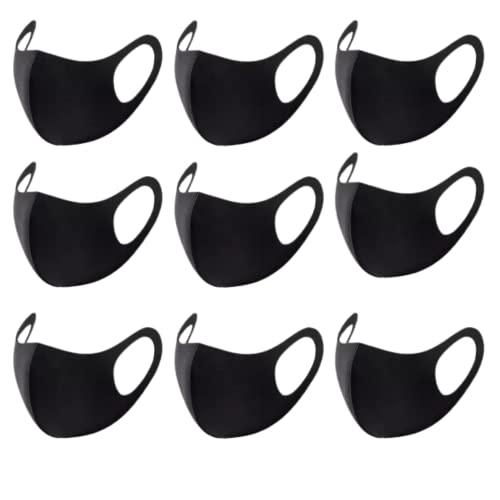 Generic Unisex Black Cloth Face Mask with Elastic Ear Loop Cover Full Face Anti-Dust Polutions, Washable, and Reusable Combo Pack (9)
