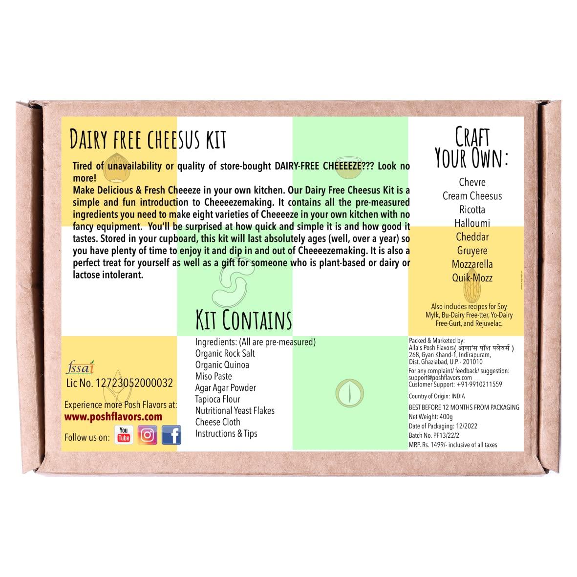 Alla's Posh Flavors Alla's Posh Flavors DIY Dairy-Free Cheese Kit | Make Quick & Easy Mozzarella, Ricotta, Cheddar, Gruyere & Other at Home | Recipes & Pre-Measured Supplies for About 4 kilograms of Dairy-Free Cheese