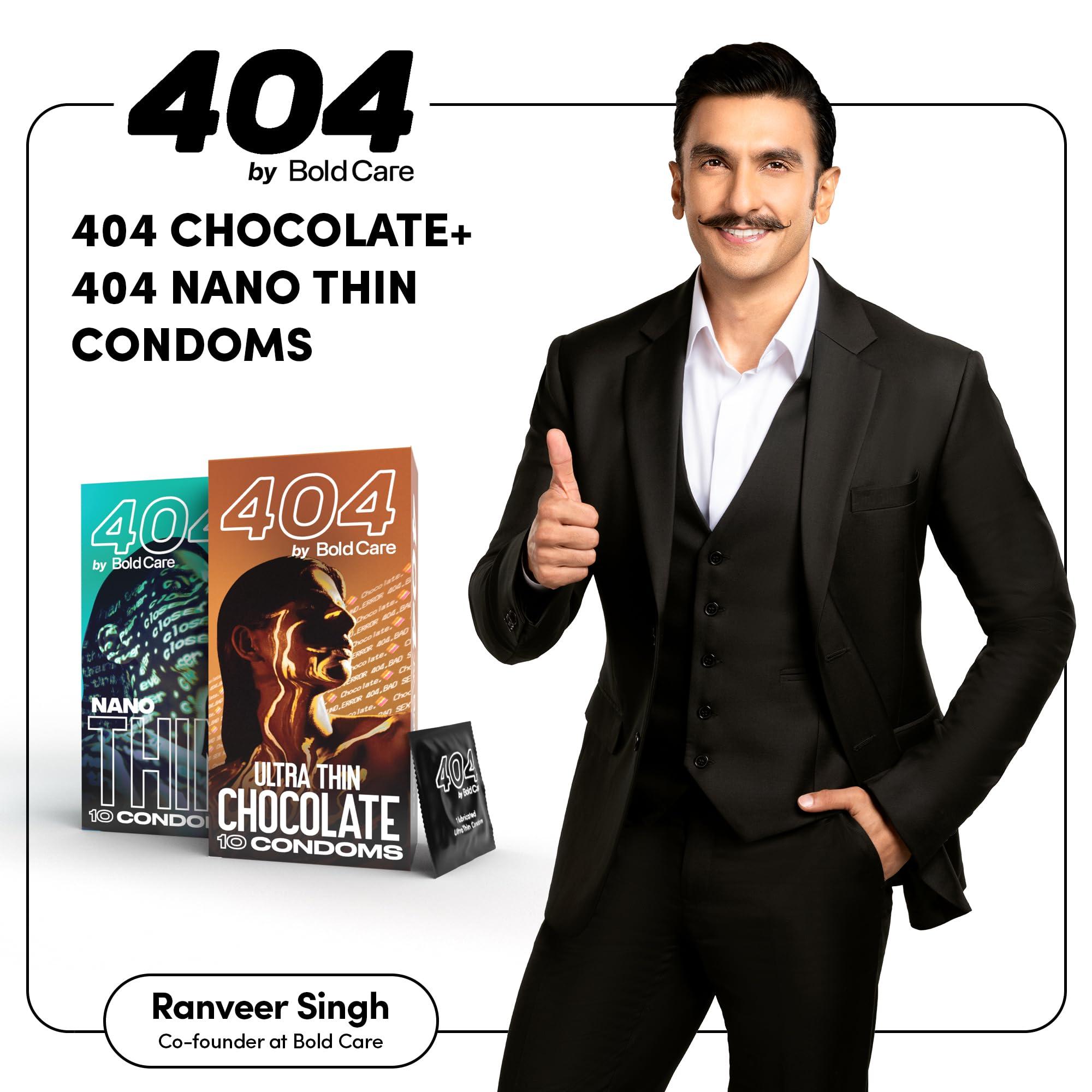 Bold Care Bold Care 404 Super Nano Thin Condoms For Men - 50 Microns - 10 Units - Intense Fit - Barely There Feel + Bold Care 404 Super Ultra Thin Chocolate Flavored Condoms For Men - 60 Microns - 10 Units