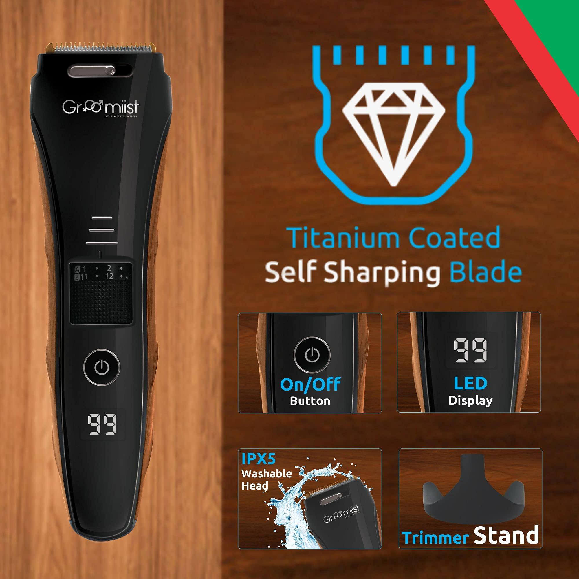 Groomiist Groomiist Aquatouch Corded | Cordless Copper IPX6 Waterproof Electric Shaver for Men |Beard Trimmer with Body Grip Side, wooden Texture & LED Display (Body, Beard, Hair Clean Shaver) | 1 Year Manufacture Warrenty) Length Setting : 1mm to 20mm(CS-24)
