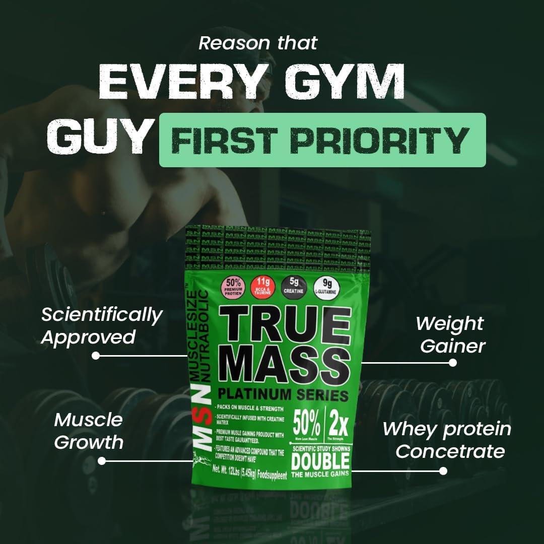MUSCLE SIZE MUSCLE SIZE True Mass Gainer Powder Platinum Series (6lbs,2.72kg) Vanilla