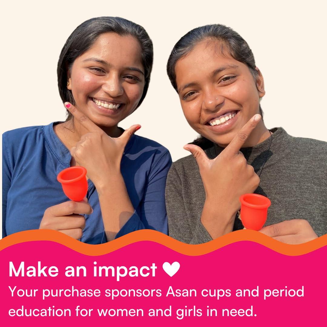 Asan Asan Menstrual Cup-Easiest Cup To Insert & RemoveISpecial Ring Design|Premium Medical Grade SiliconeIDesigned In The Usa (Heavy Flow),Pack of 1 Count,Red