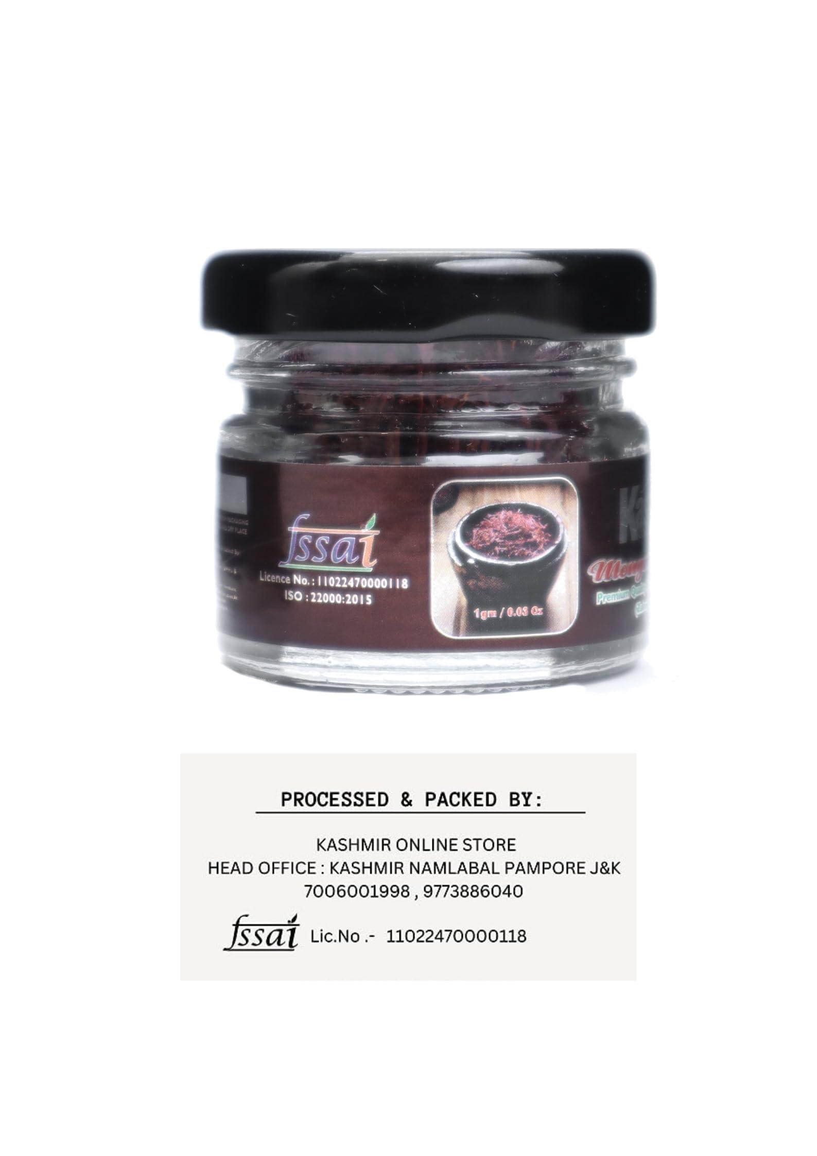 Kashmir ONLINE STORE Kashmir Online Store Pure And Natural Mongra Saffron - Premium Original Quality Kesar Grade A+++ For Pregnancy, Cooking, Face & Skin (1 Gram)
