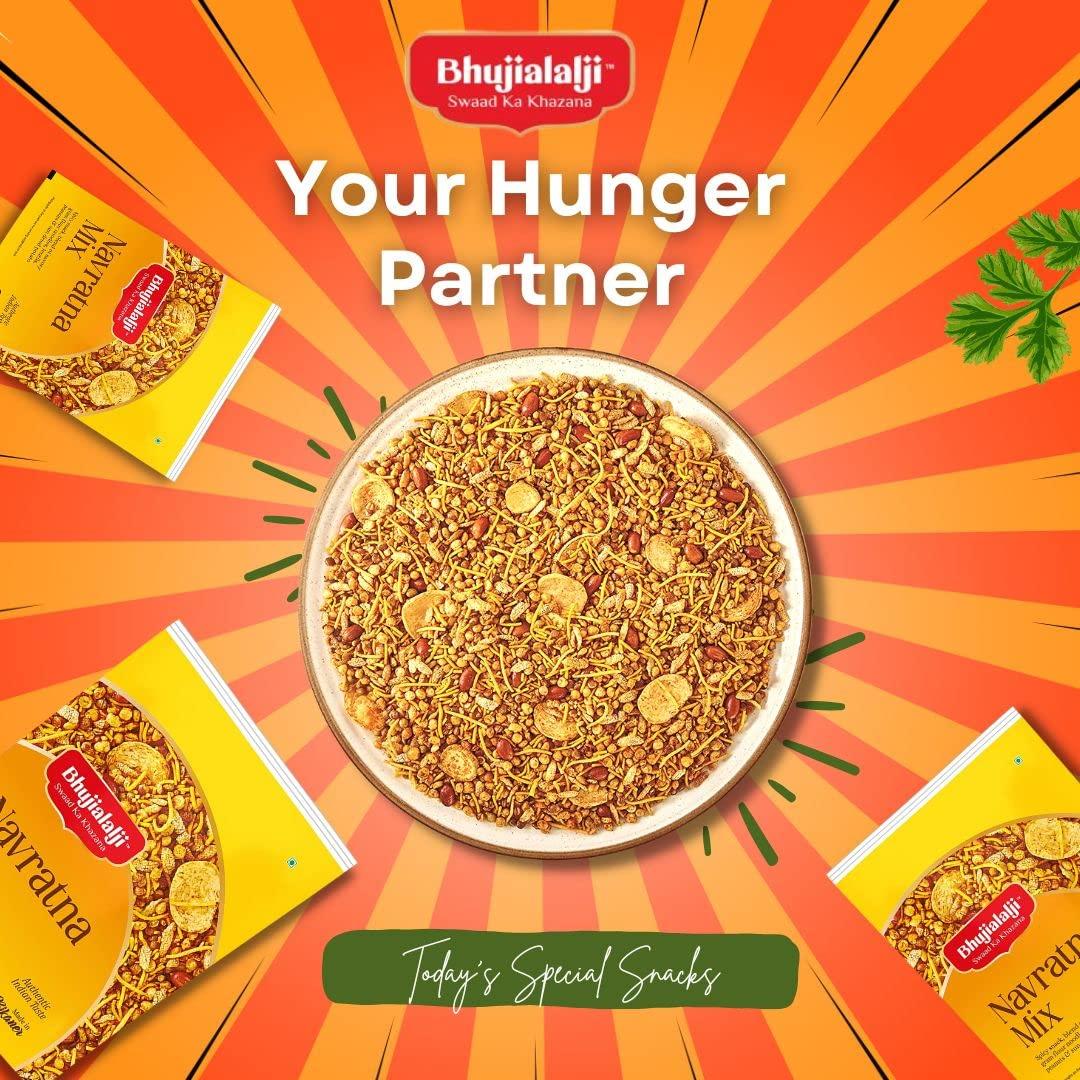 BHUJIALALJI Bhujialalji Bikaneri Bhujia and Navratna Mix (pack of 2) 800g| bikaneri Bhujia sev Namkeen with Dew beans,gram flour and indian Spices|Tasty Snack Mixture|Ready to eat