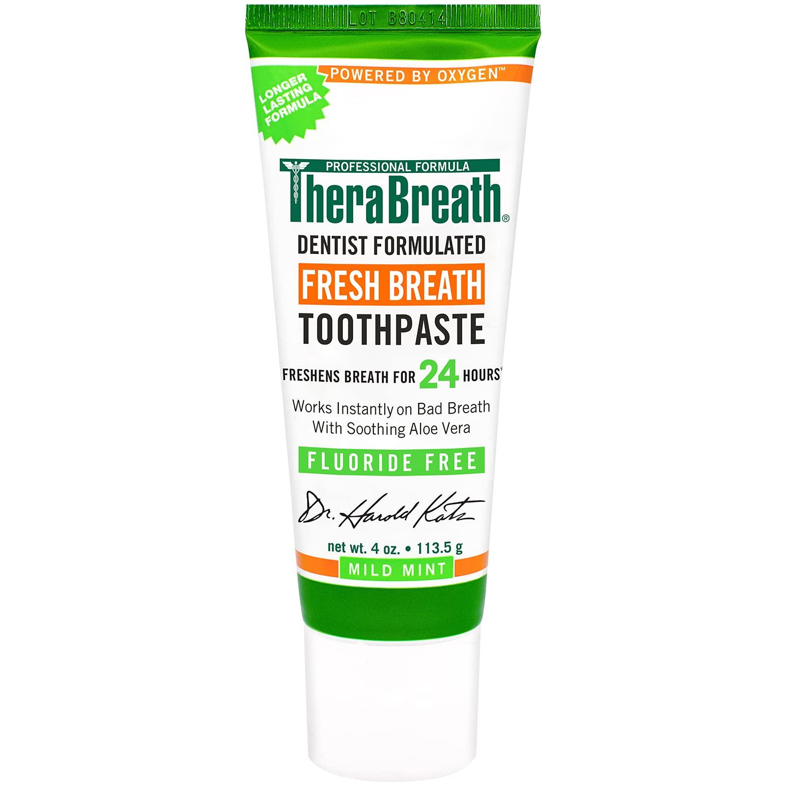 TheraBreath TheraBreath Dentist Formulated Fresh Breath Toothpaste without Fluoride, Mild Mint (4 oz) - Pack of 2