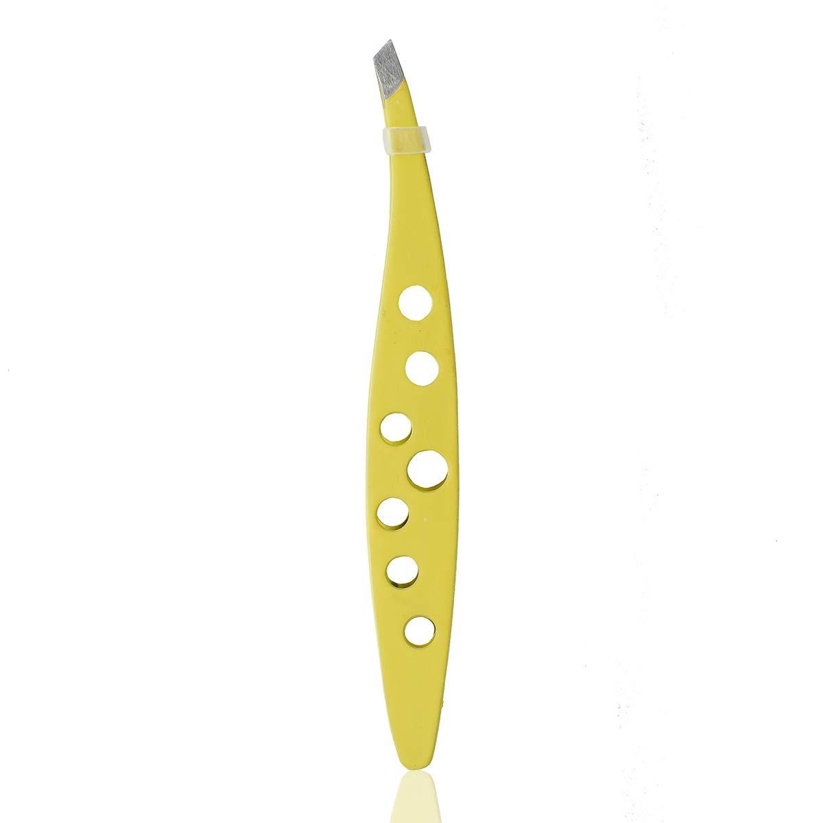 Haoweida Yellow Tweezers - Surgical Tweezers for Ingrown Hair - Professional Stainless Steel Slant Tip Tweezers - Best for Eyebrow Hair, Facial Hair Removal