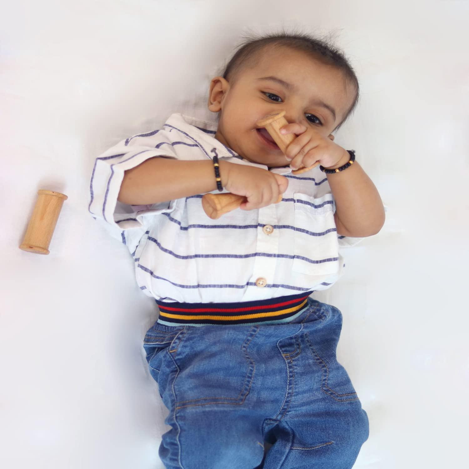 FIRSTCRY INTELLIBABY Intellibaby Premium Wooden Grasping Bars for Baby Girls/Boys | Learning Wooden Toy for Early Child Development | Pack of 3 | Non-Toxic | Best Birthday Gift for Babies | Brown | 5+ Months