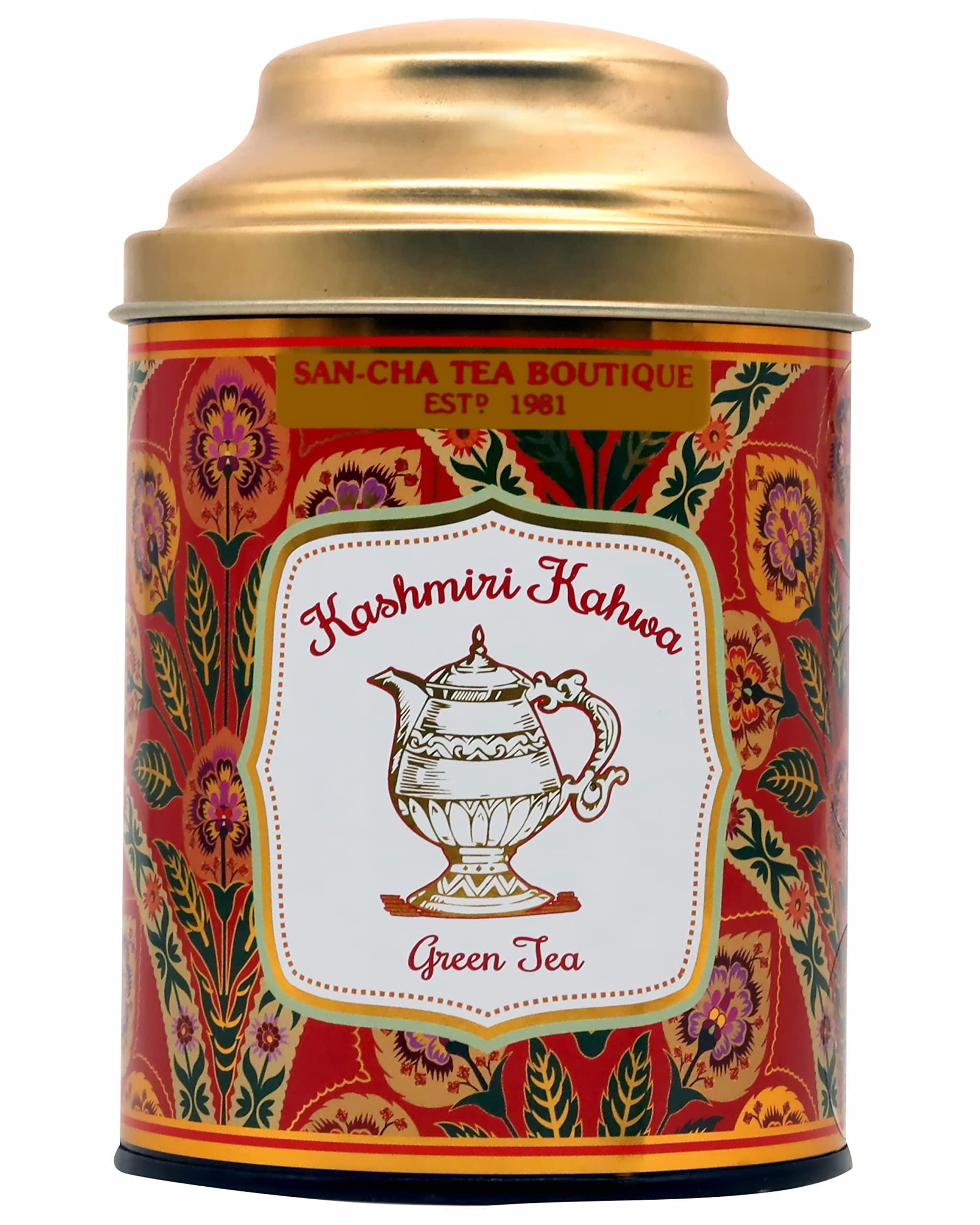 SAN-CHA SAN-CHA Tea Boutique Kashmiri Kahwah Tea(75+Cups) 100% Rainforest Alliance Certified Real Spices, Desi Kahwa, Detox Loose Leaves Green Tea, 1 Grams, Pack Of 1