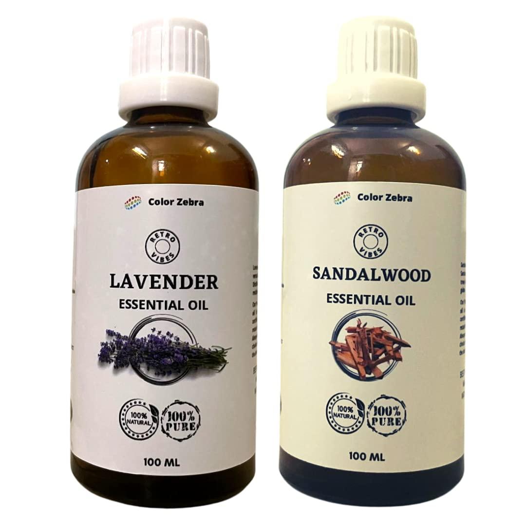 Color Zebra Retro Vibes Jasmine & Lavender Essential Oil Combo | Calming, Soothing & Romantic Aromas for Diffuser, Relaxation & Emotional Wellness | Ideal for Stress Relief & Home Fragrance | 100ml Each