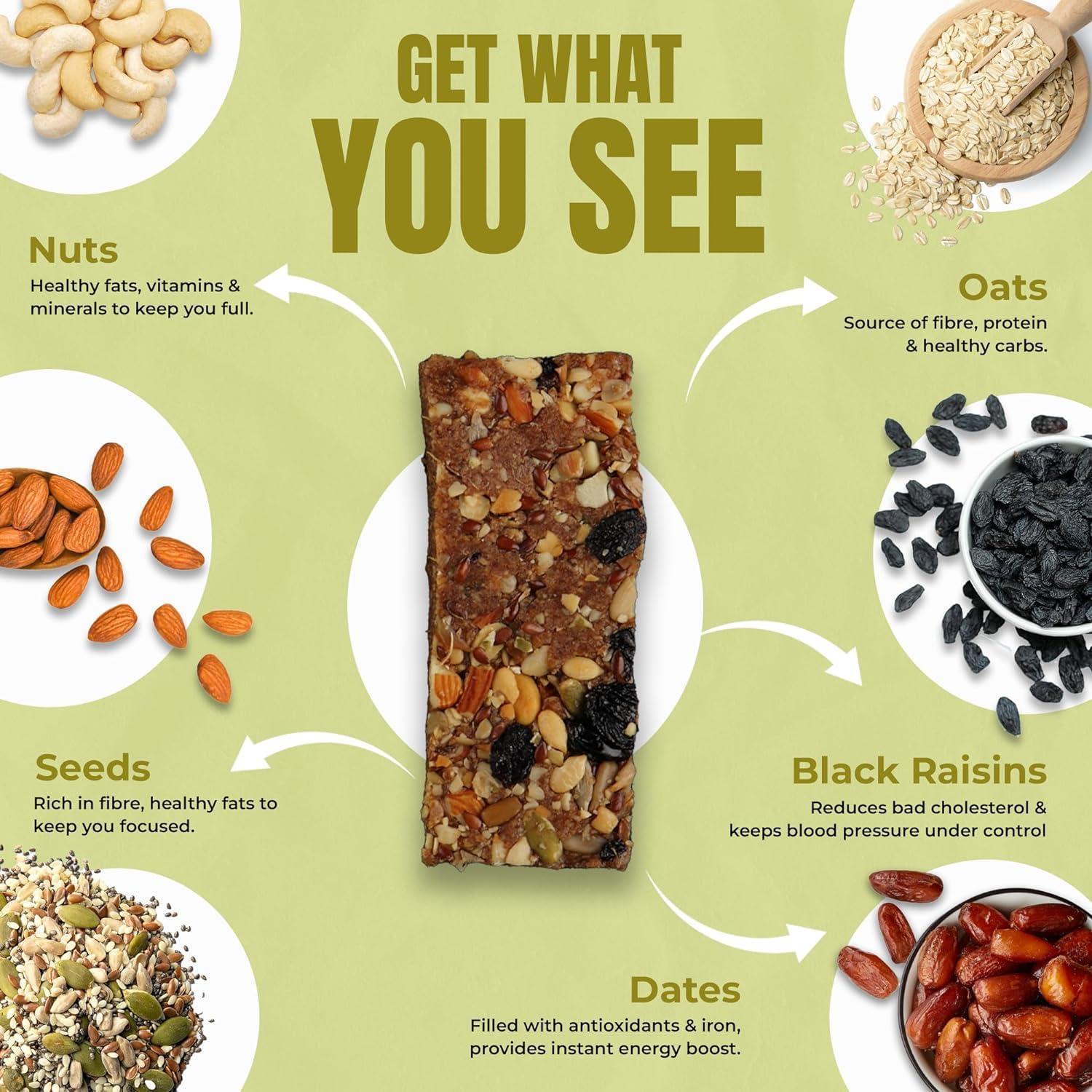 Beyond Food Beyond Food Meal Replacement Bars (Pack of 9, 220 Kcal Each) | 5g Rich Protein | No Added Sugar | Made with Dates, Nuts, Seeds & Dry Fruits | Healthy Snacks for Energy & Fitness | True Cardaman Box