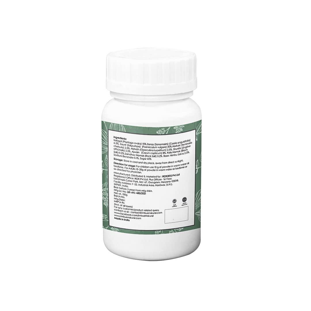 imbue IMBUE Niraama Laxeazy Constipation Relief Ayurvedic Powder For Constipation, Improves Digestion & Gut Health | Enriched With Isabgol Husk, Haritaki | Non Habit Forming Constipation Powder - 100g