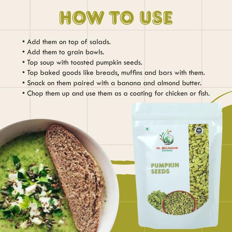 M.BHAVANI M.BHAVANI Raw Pumpkin Seeds 100gm | Pumpkin Seeds for Eating | Unroasted Pumpkin Seed | Healthy Snacks | Diet Food | Immunity Booster | High Protein Rich Superfood (Pack Of 2)