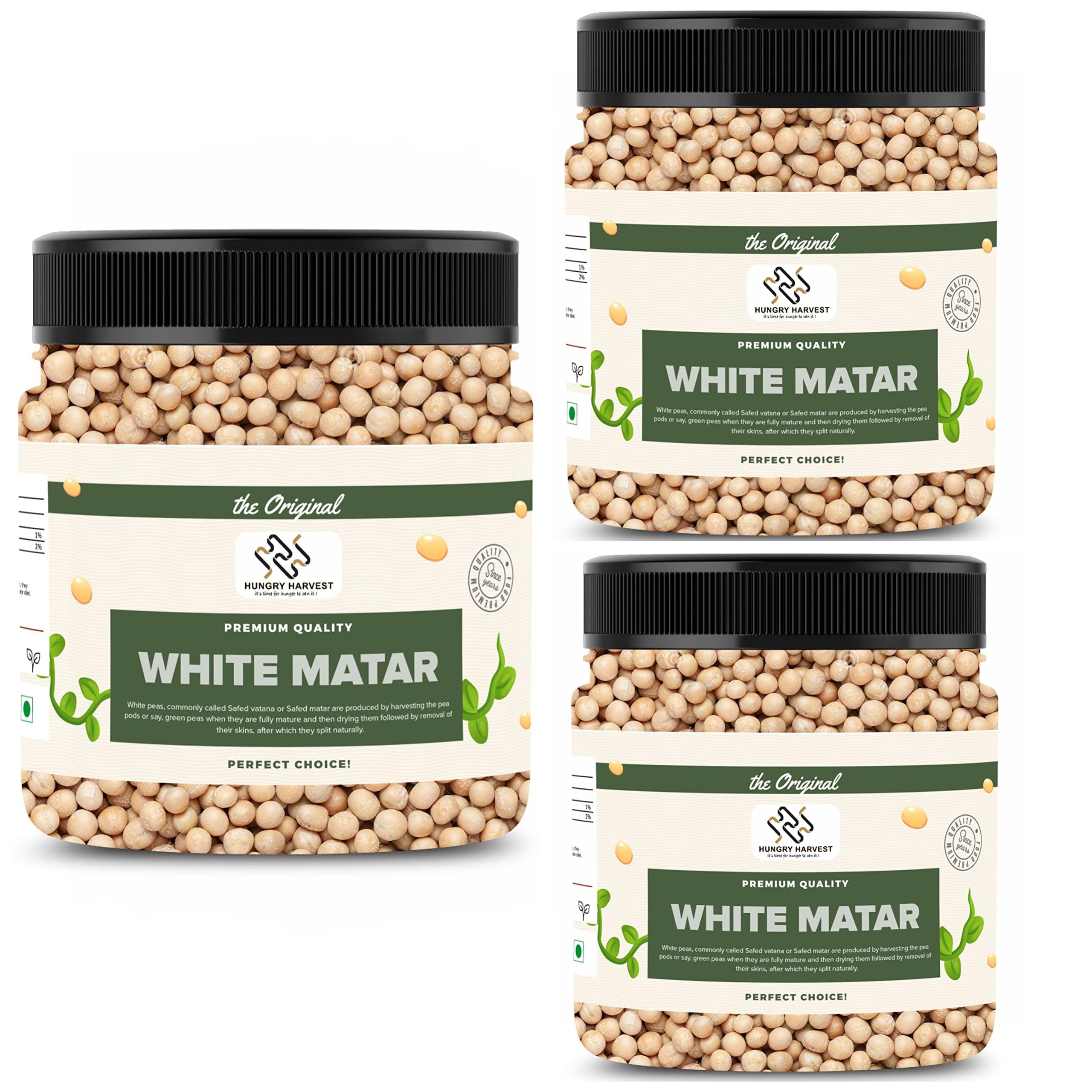 Hungry Harvest Hungry Harvest Safed Matar |Matar White| Dried White Peas|White Matar Vatana Matar Peas| Organic Peas||White Matar|900 Grams (Pack of 3 of 300 Grams)| Jar Pack|