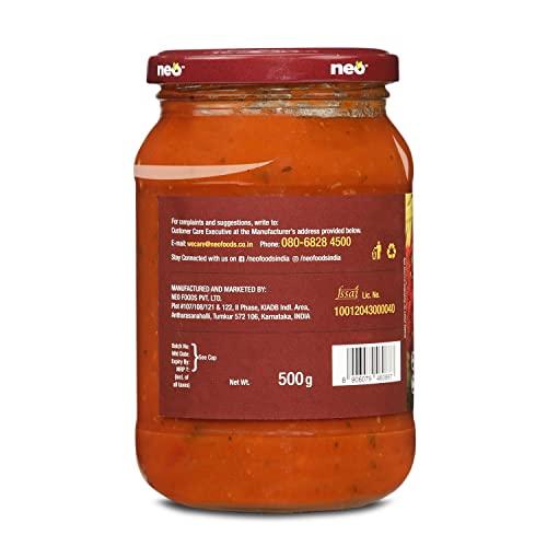 Neo Neo Pizza Pasta Sauce 500g Jar I For Pizza, Pasta & Snacks I Farm Fresh, Natural Ingredients I Non GMO, 100% Vegan l Authentic Italian l Make delicious Pizza and Pasta at home (500g)