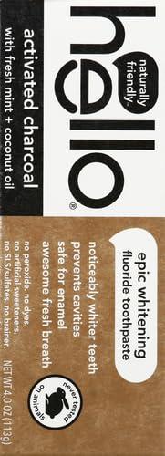 Hello Oral Care Hello Oral Care Activated Charcoal Fluoride Whitening Toothpaste, Vegan & SLS Free, 4 Ounce