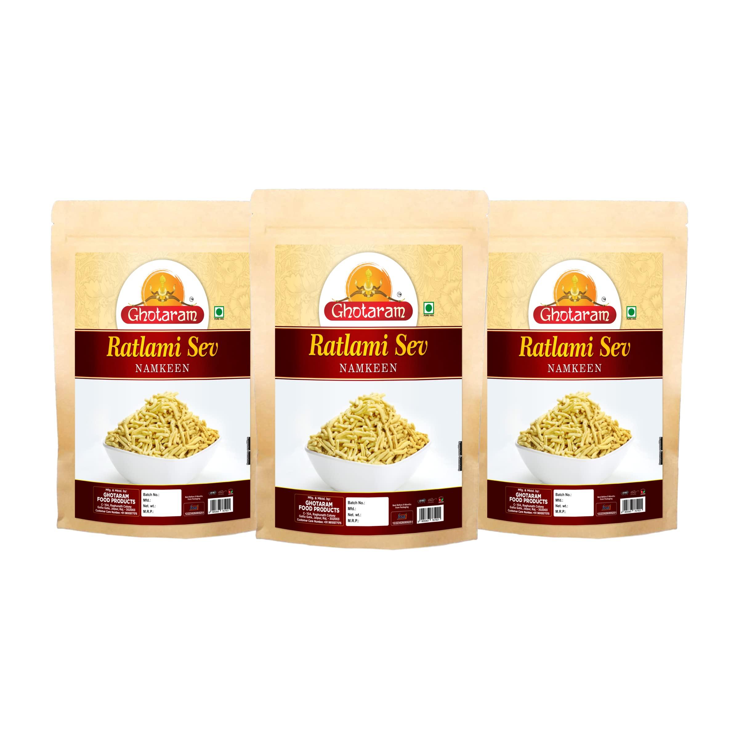 GHOTARAM GFP Namkeen Farshan Ratlami Sev/Besan Bhujia Long Sev Snack/Ratlami Namkeen Sev/Indore's Famous Ratlami Sev Crispy & Crunchy Snack from the Heart of Madhya Pradesh-1Kg*3Pack